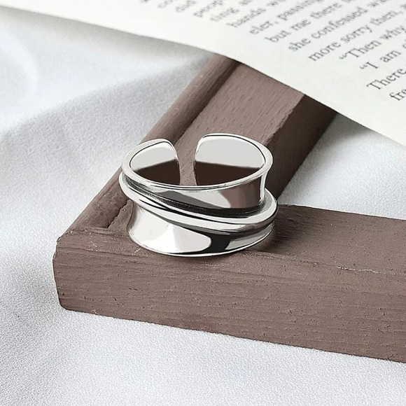 NEW Unisex Abstract Band Ring 925 Sterling‎ Silver Band Ring - Picture 1 of 14